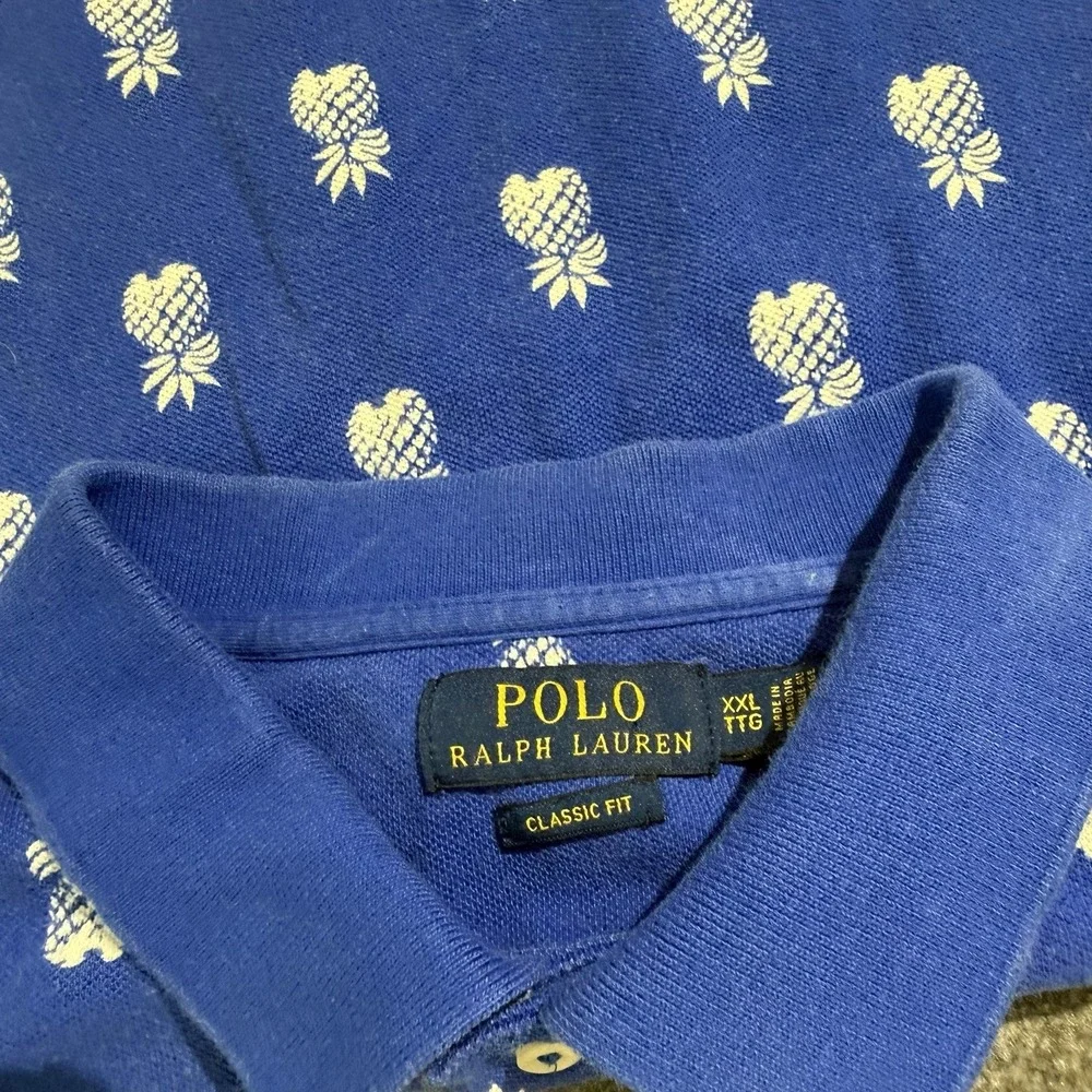 Polo Ralph Lauren Polo Shirt Mens Blue Pineapple Print Classic Fit Cotton XXL
